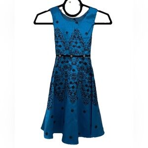 Girl’s Black Velvet Burnout Satin Flocked Blue Dress. Fairycore Kidcore Size 6